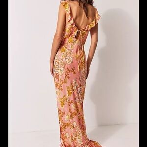 Free People Pink Floral Ruffle-Back Maxi Dress